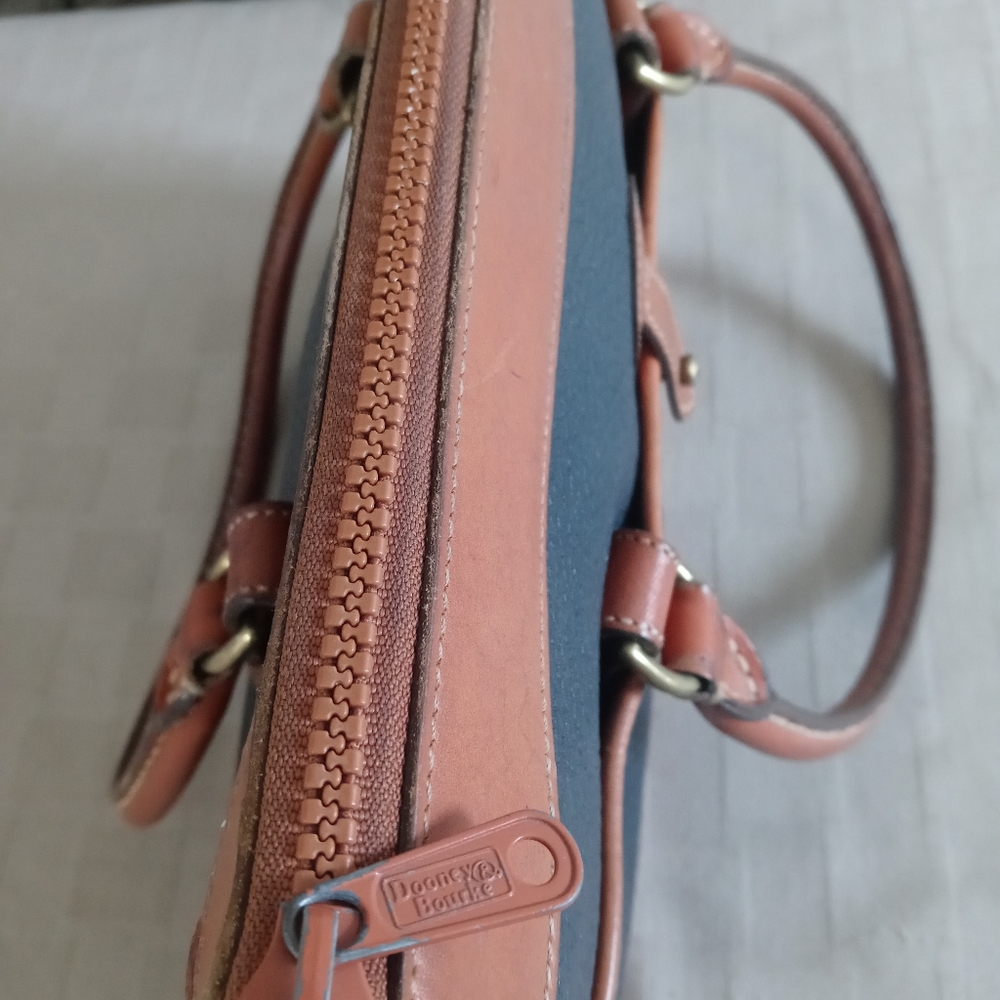 Dooney & Bourke Vintage Leather Navy/Brown Satchel - Picture 11 of 16